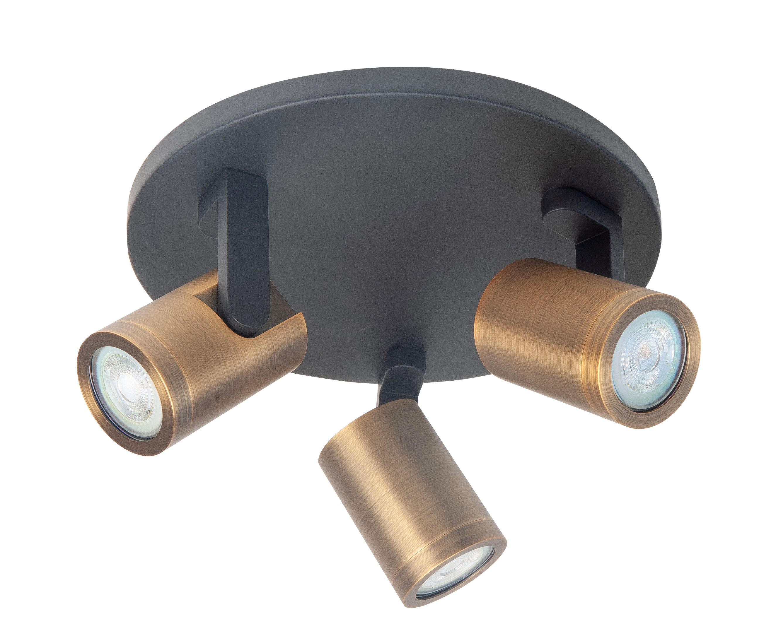 Plafondlamp Halo rond Spot zwart + brons 3 lichtpunten 25cm
