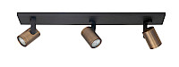 Plafondlamp Halo recht Spot zwart + brons 3 lichtpunten