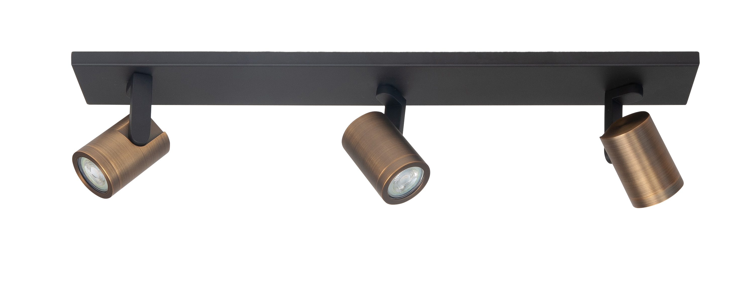 Plafondlamp Halo recht Spot zwart + brons 3 lichtpunten