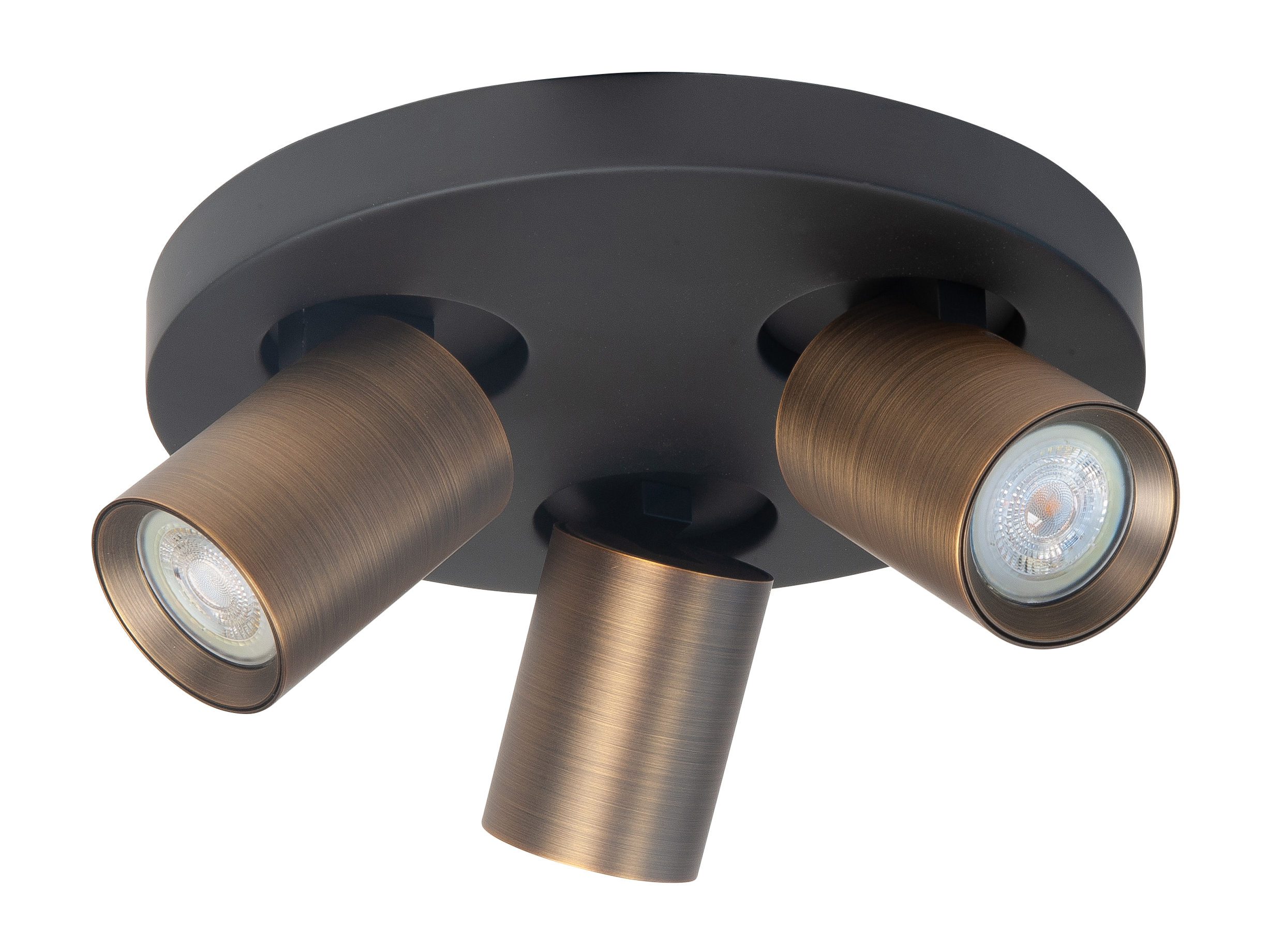 Plafondlamp Oliver rond zwart + brons 3 lichtpunten dun