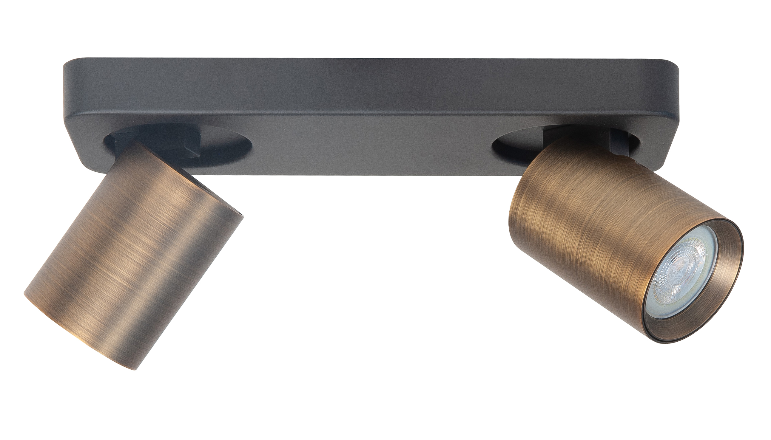 Plafondlamp Oliver rechthoek zwart + brons 2 lichtpunten dun