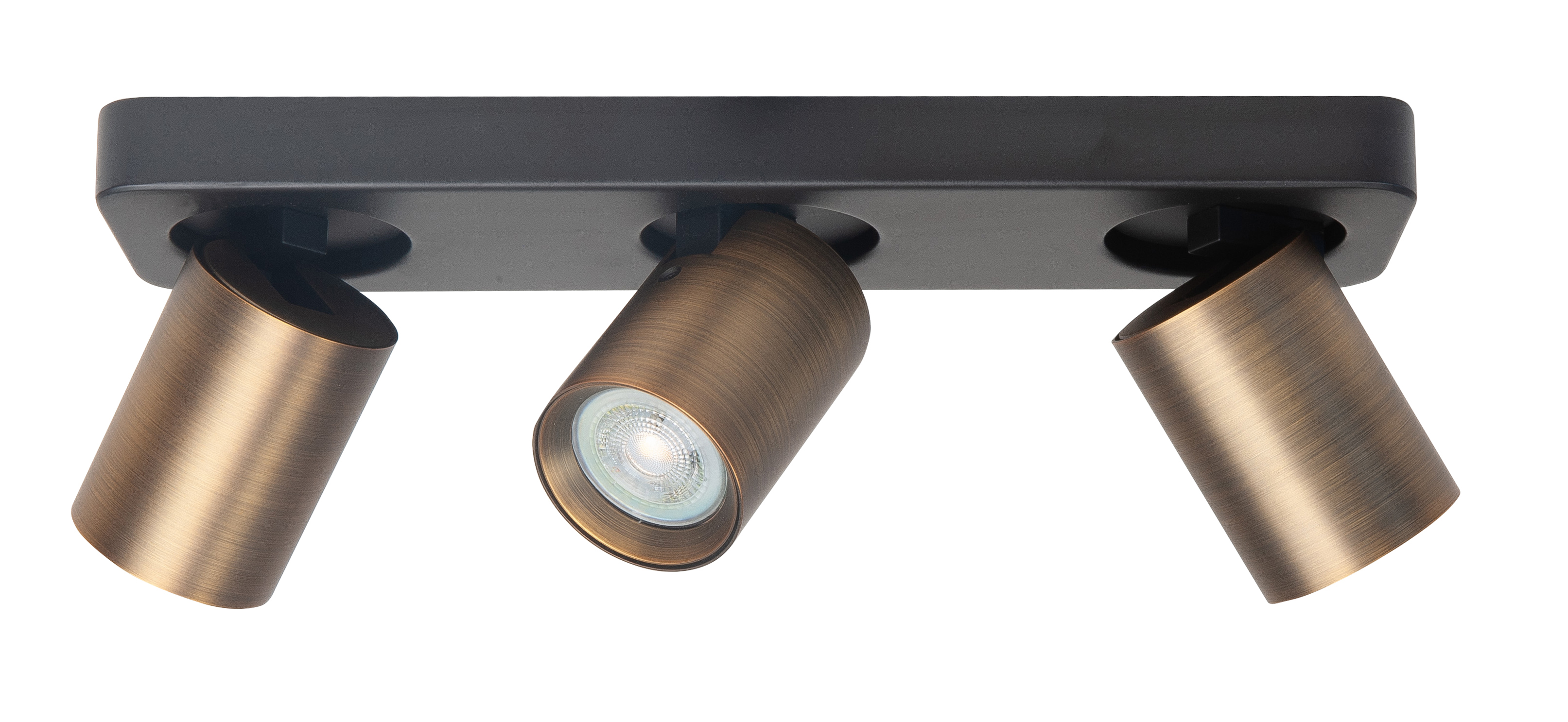 Plafondlamp Oliver rechthoek zwart + brons 3 lichtpunten dun