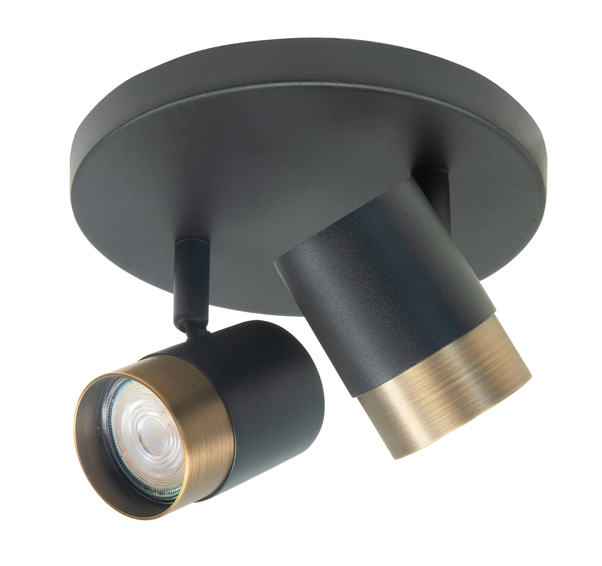 Plafondlamp Savona rond zwart + brons 2 lichtpunten