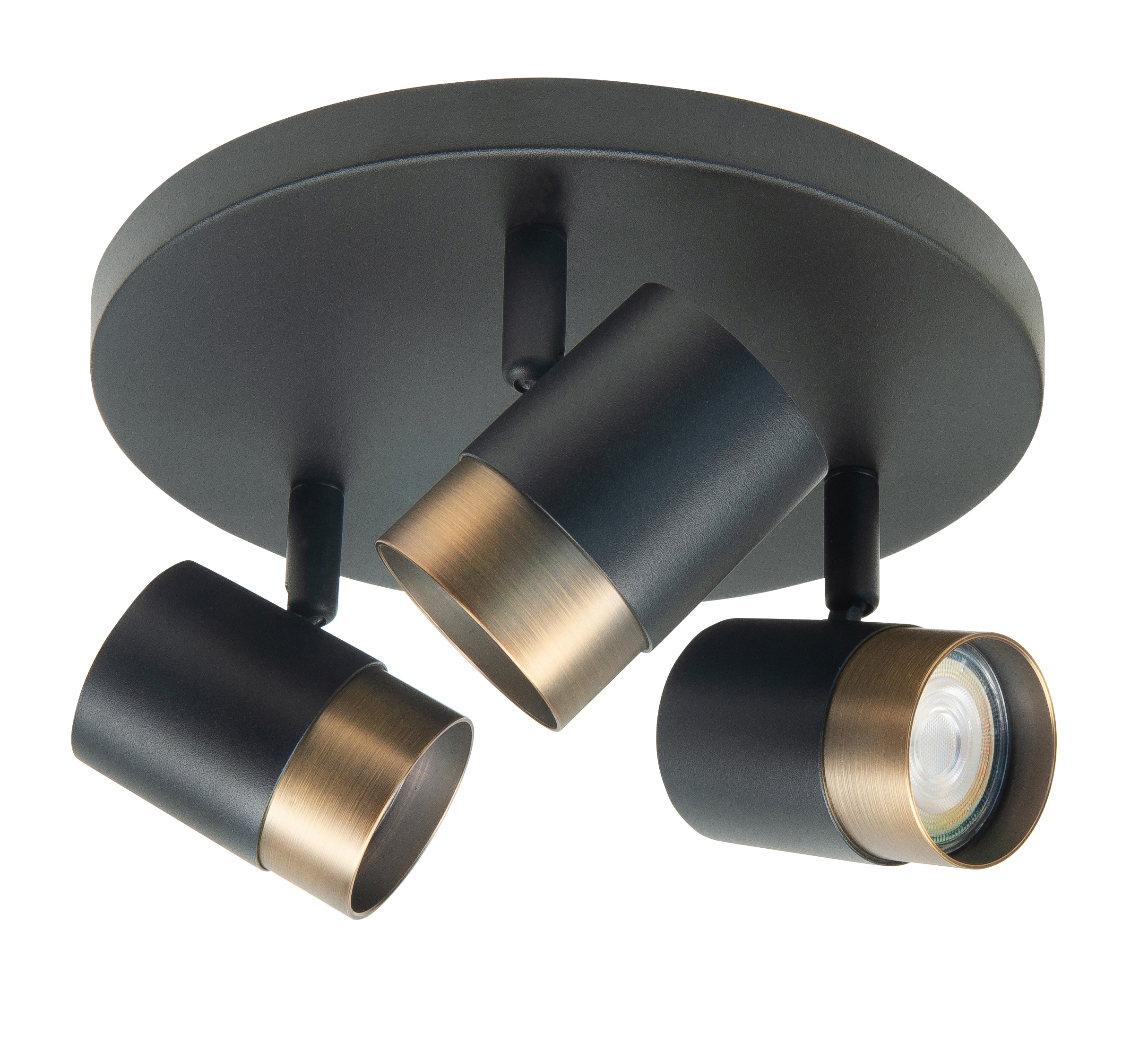 Plafondlamp Savona rond zwart + brons 3 lichtpunten