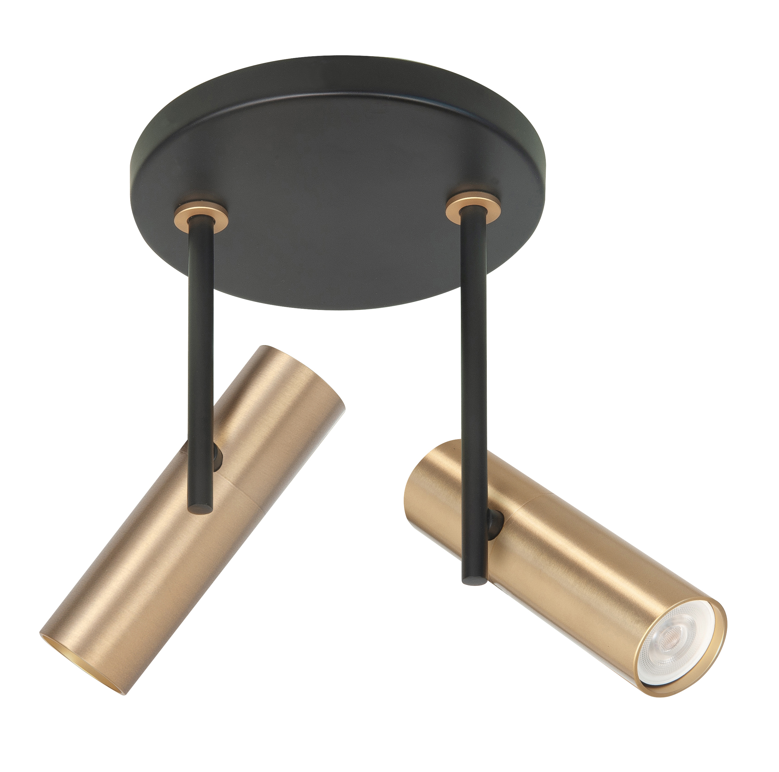 Plafondlamp Trend rond zwart + messing 2 lichtpunten