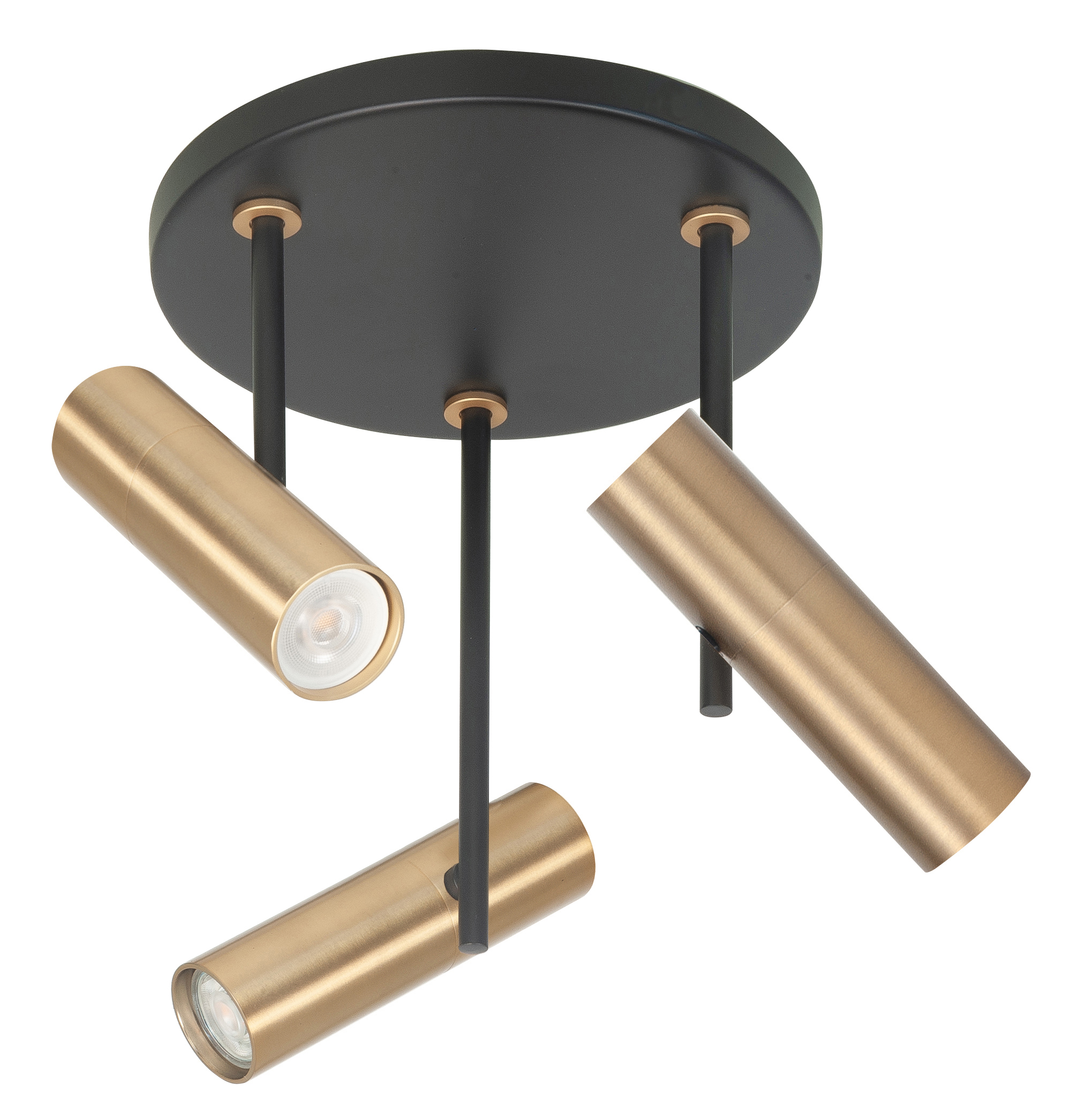 Plafondlamp Trend rond zwart + messing 3 lichtpunten