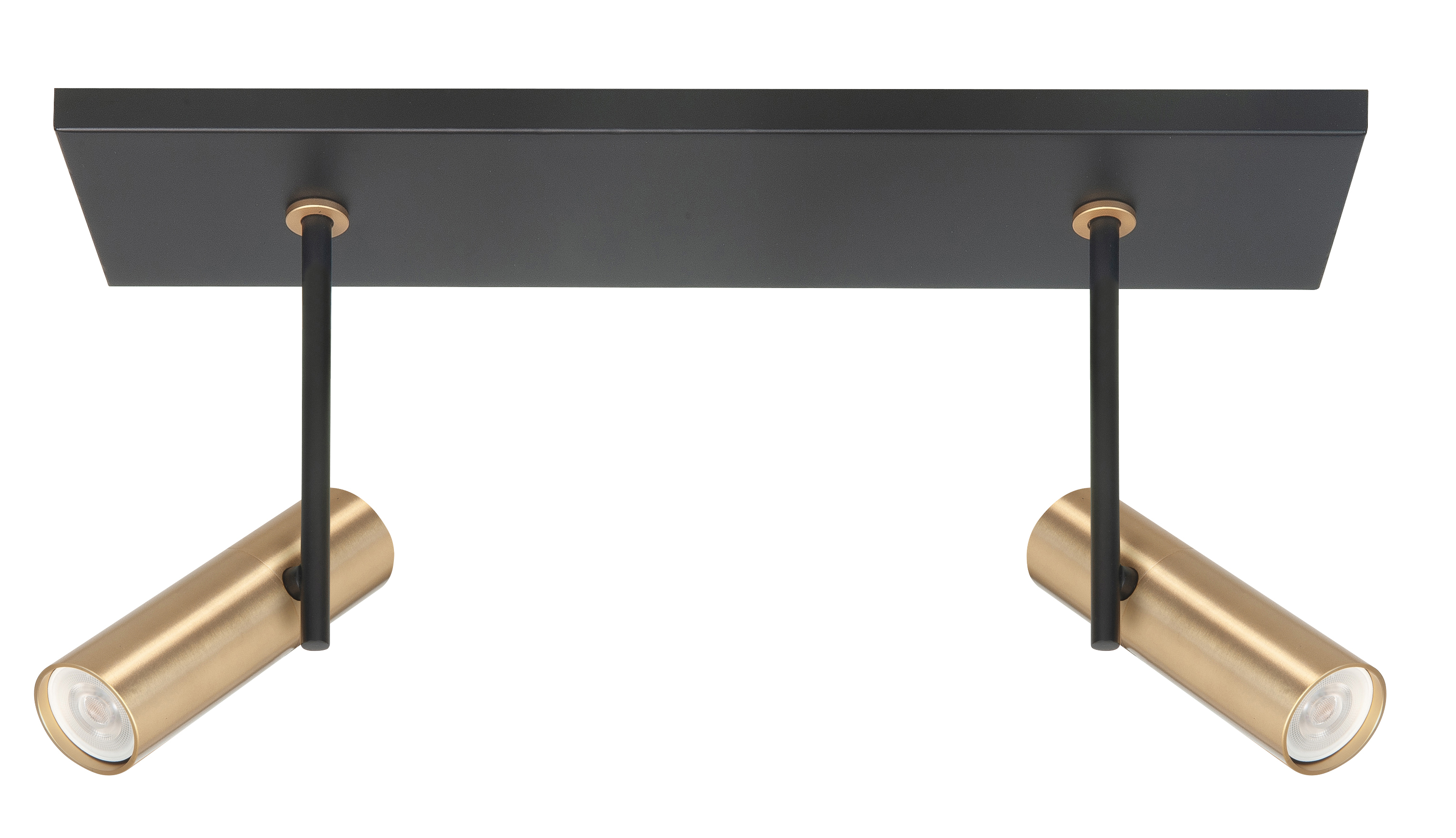 Plafondlamp Trend rechthoek zwart + messing 2 lichtpunten