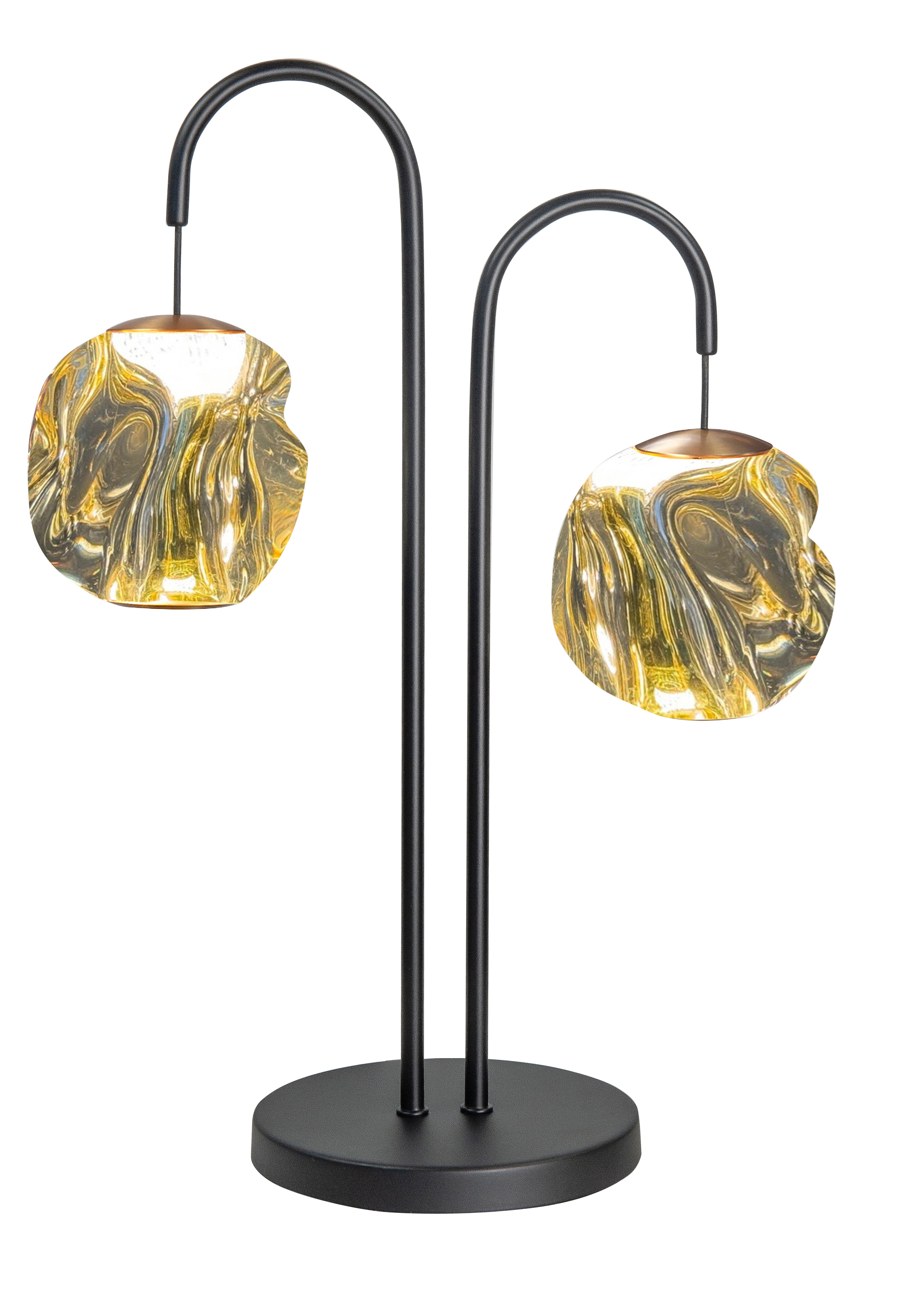 Tafellamp Melina zwart + messing + amber acryl 2 lichtpunten