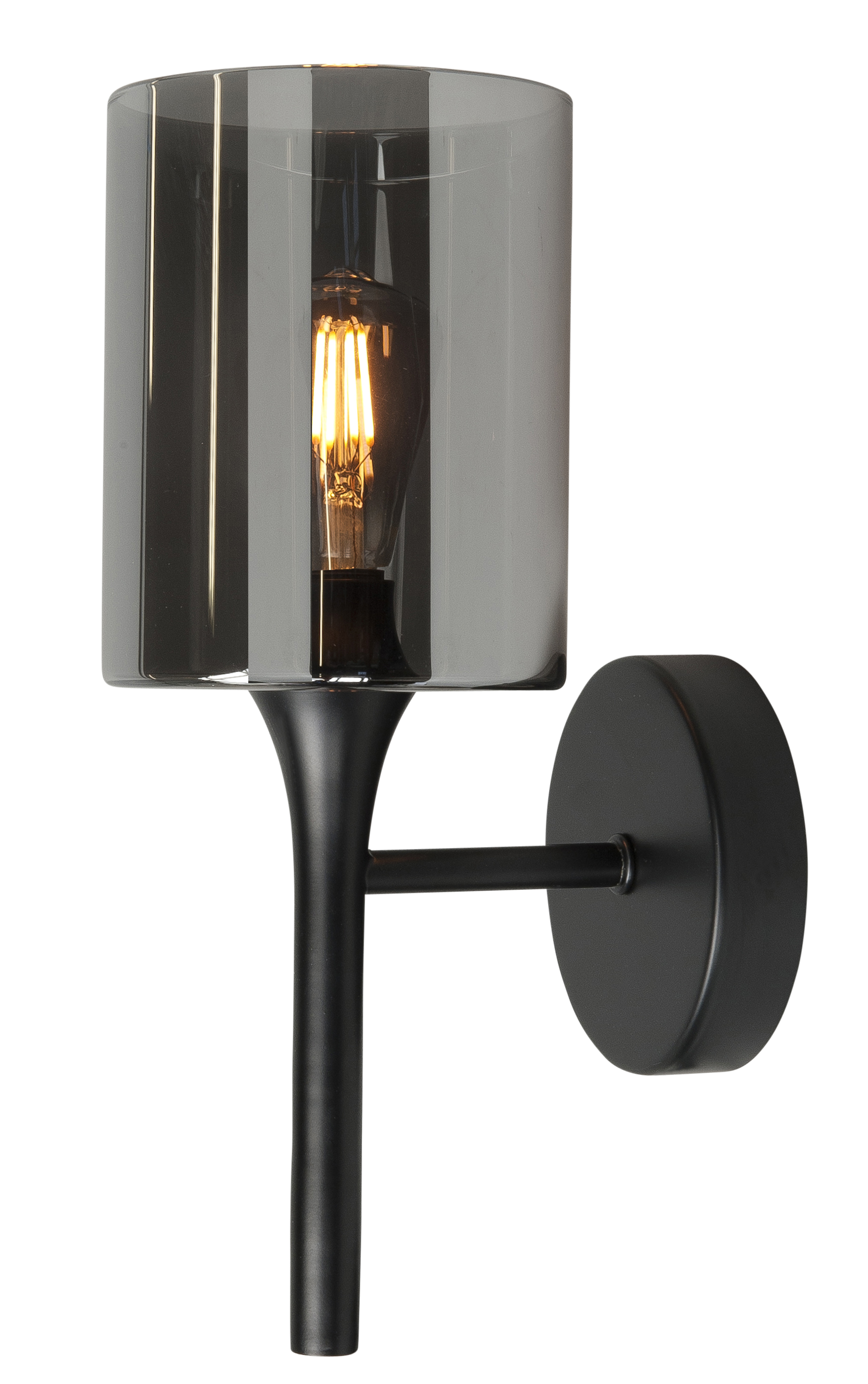 Wandlamp Diverso zwart + smoke glas