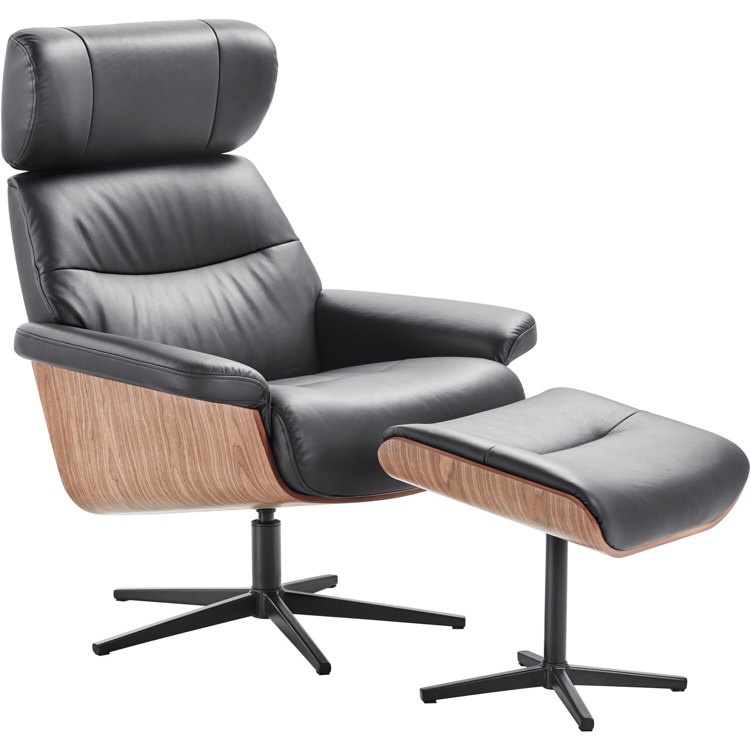 Relaxfauteuil Muria met hocker zwart