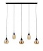Hanglamp zwart amber glas 5-lichts - Lungo