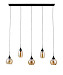 Hanglamp zwart amber glas 5-lichts - Lungo