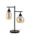 Tafellamp zwart amber glas 2-lichts - Lungo