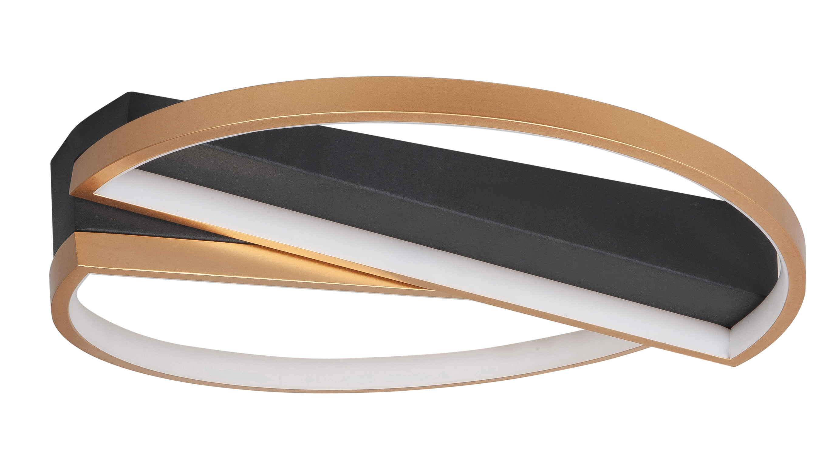 Platte zwarte plafondlamp Helios met goudkleurige led ring
