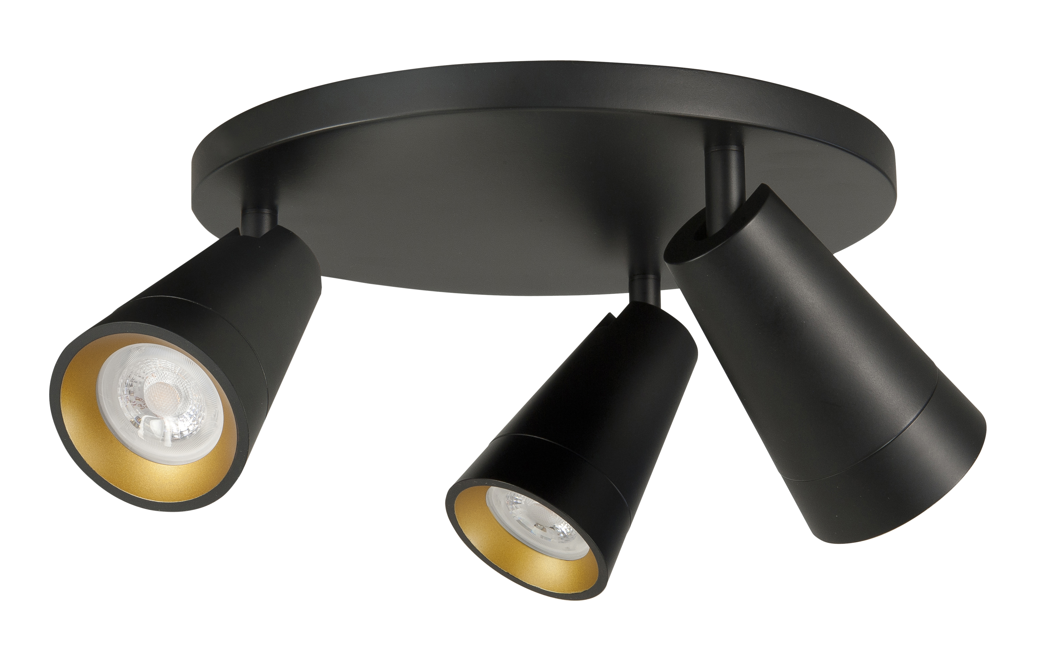 Strakke ronde 3 lichts spot zwart-goud Petunia